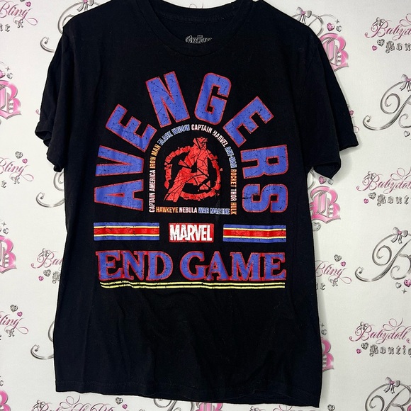 Marvel Tops - Avengers marvel end game tshirt black blue red logo on front and back Disney